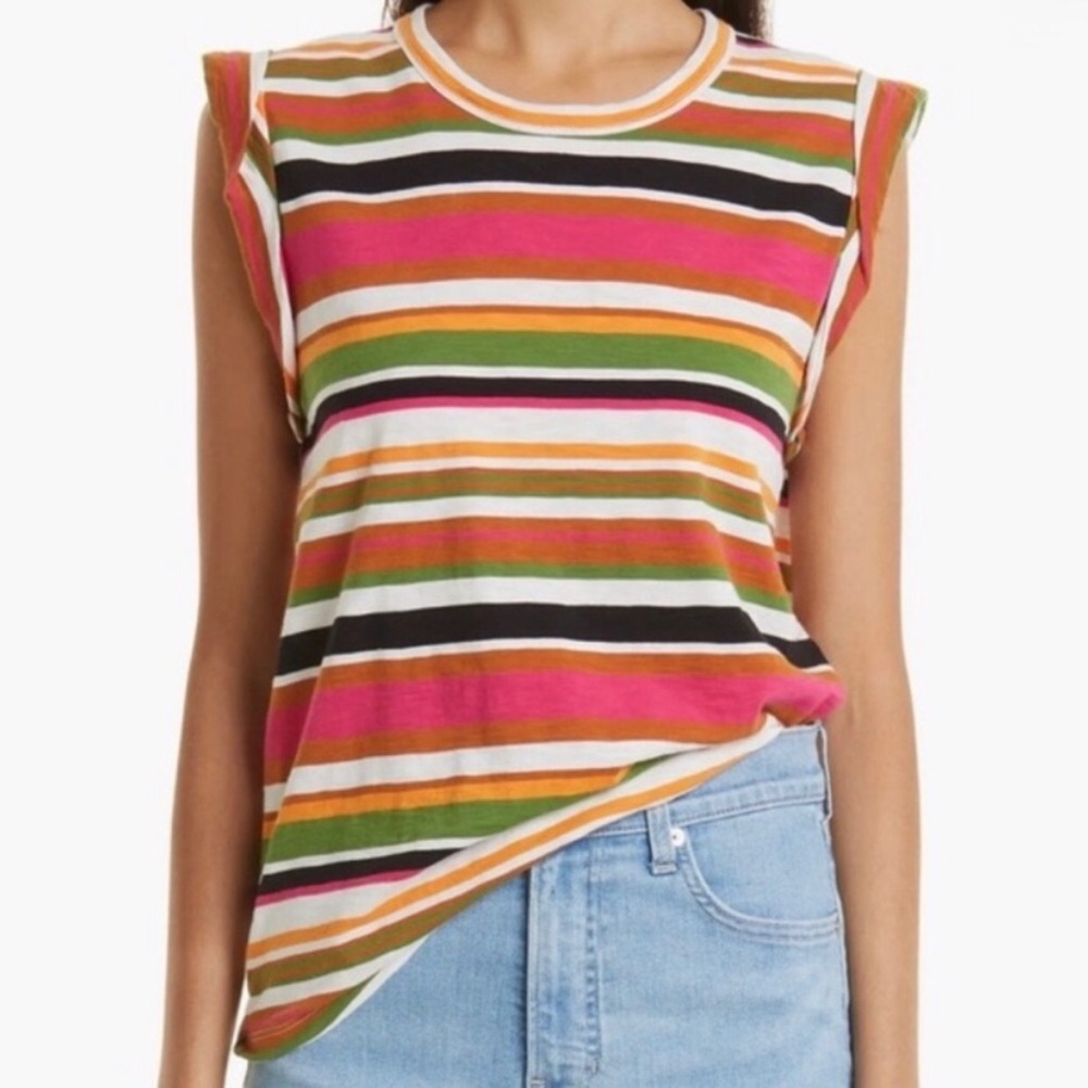 VERONICA BEARD DREE Muscle Tee Shirt Pima Cotton Multicolor Striped Women's XL